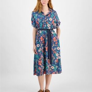 Tommy Hilfiger Floral Print Midi Dress - Blue and Pink
